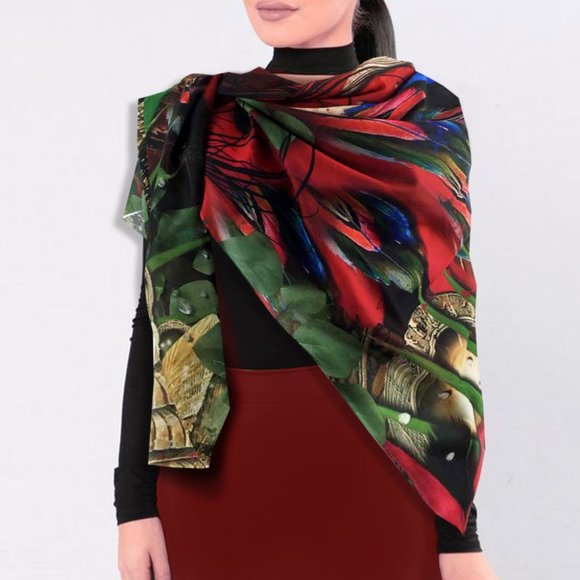 Scarlet McCaw Tropical Wings Chiffon Oversized Square Scarf Shawl - Picture 9 of 16